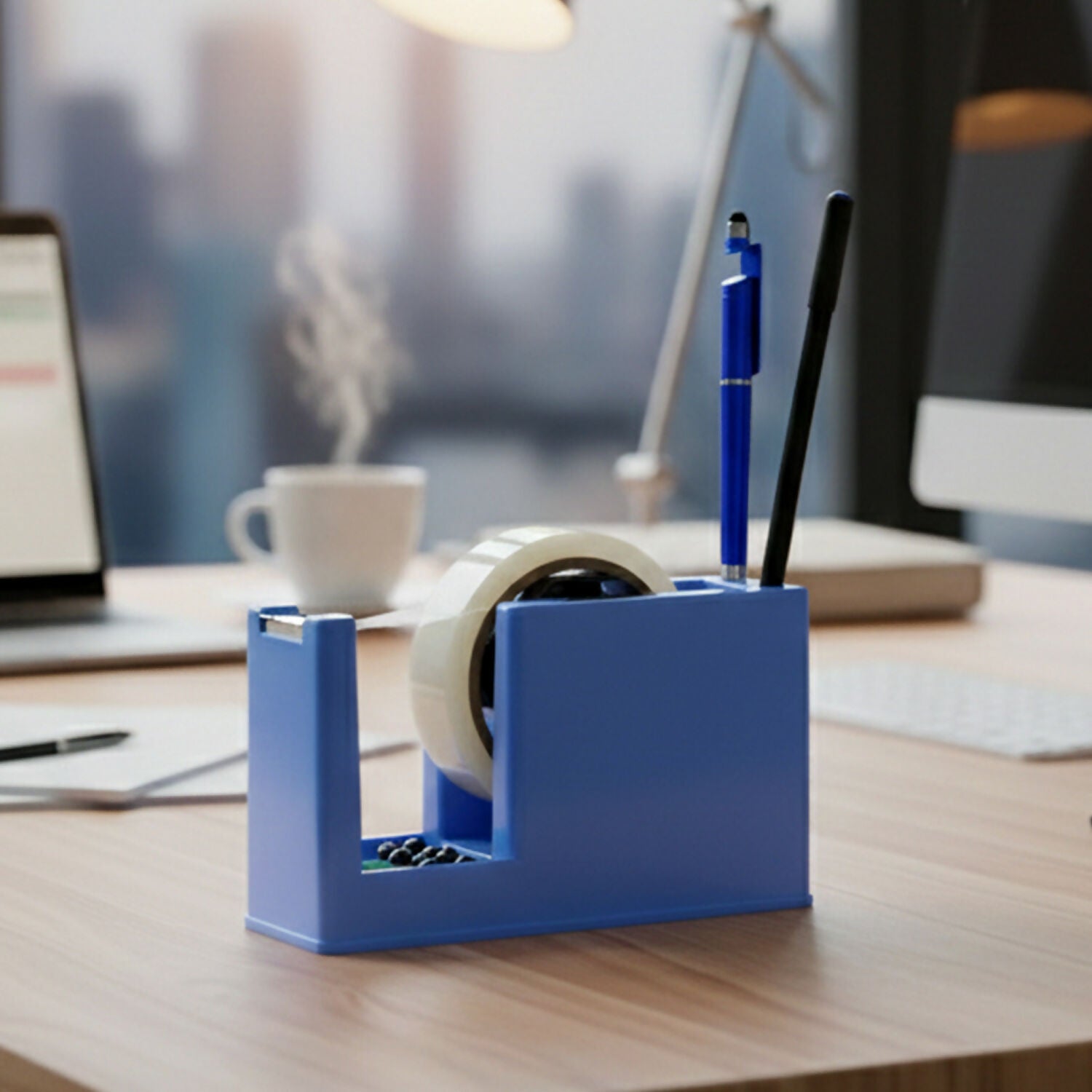 Tape dispenser showing sharp metal cutting blade