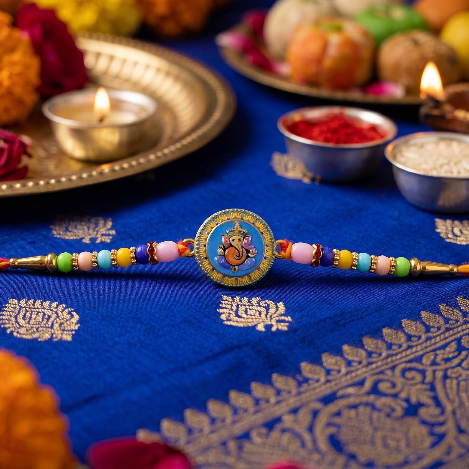 Shop Lord Ganesha Round Coin Designer Rakhi for Raksha Bandhan (10pcs)