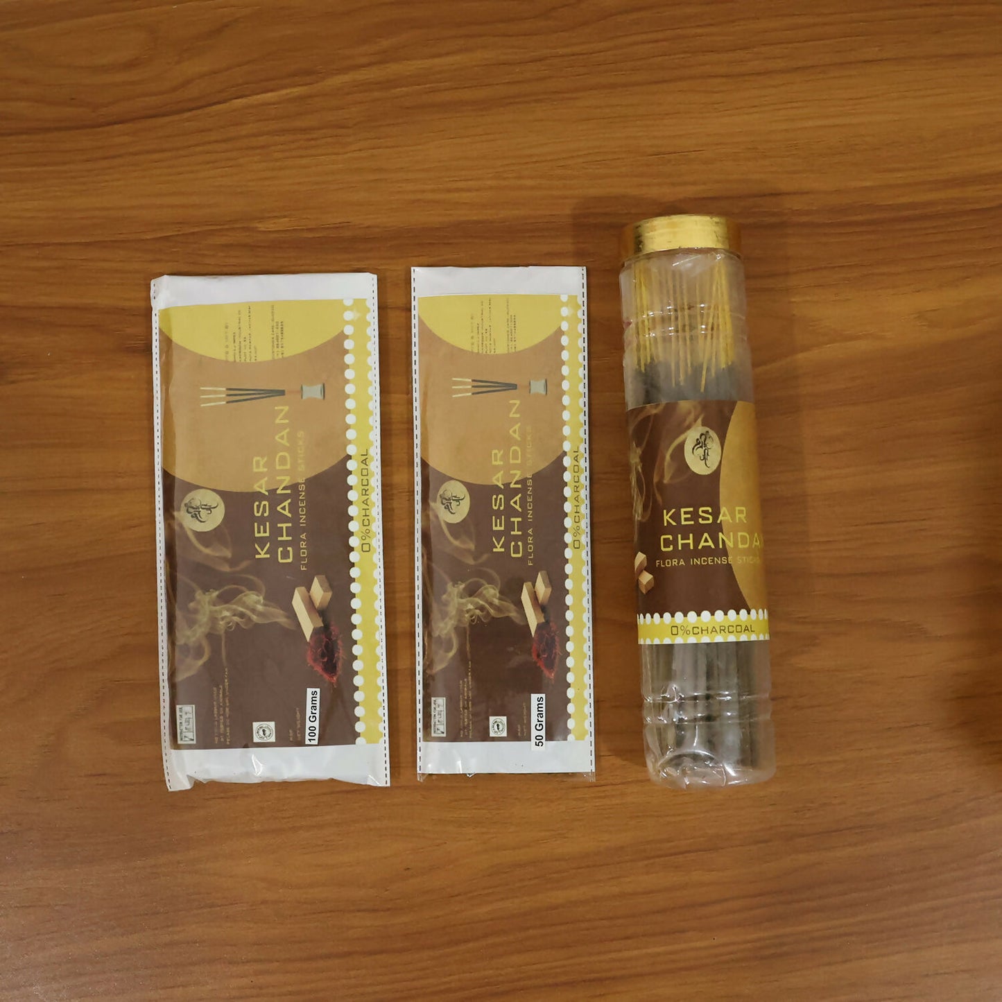Kesar Chandan incense sticks with natural ingredients on rustic surface
