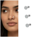 Silver Plated Crystal Floral Nose Pin Combo Pack of 3