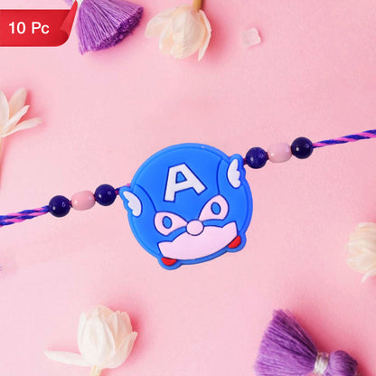 Kids Rakhi Superhero Face Beaded Thread for Brother (10pcs)
