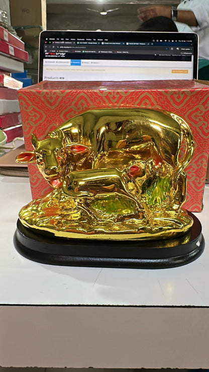 Golden Cow with Calf Showpiece Decorative Idol for Home Decor