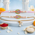 Oval Kundan Meenakari Studded Crystal Pearl Beads Bhai Bhabhi Rakhi Lumba