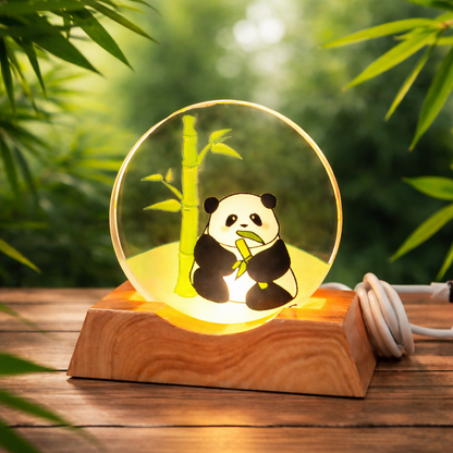 Panda Acrylic LED Night Lamp with Wooden Base USB Powered Decorative Light
