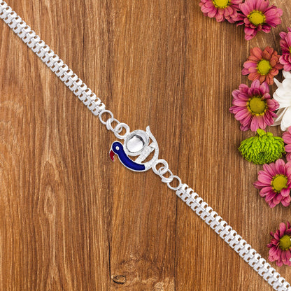 Peacock Rakhi Blue Enamel Silver Design for Brothers (5pcs)