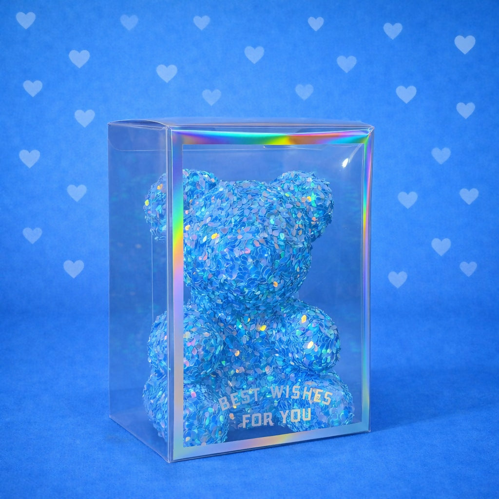Shiny Teddy Bear Showpiece with Transparent Gift Box for Decoration