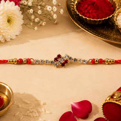 Compact Square Stone Rakhi in Mix Colour Threads (Pack of 6)