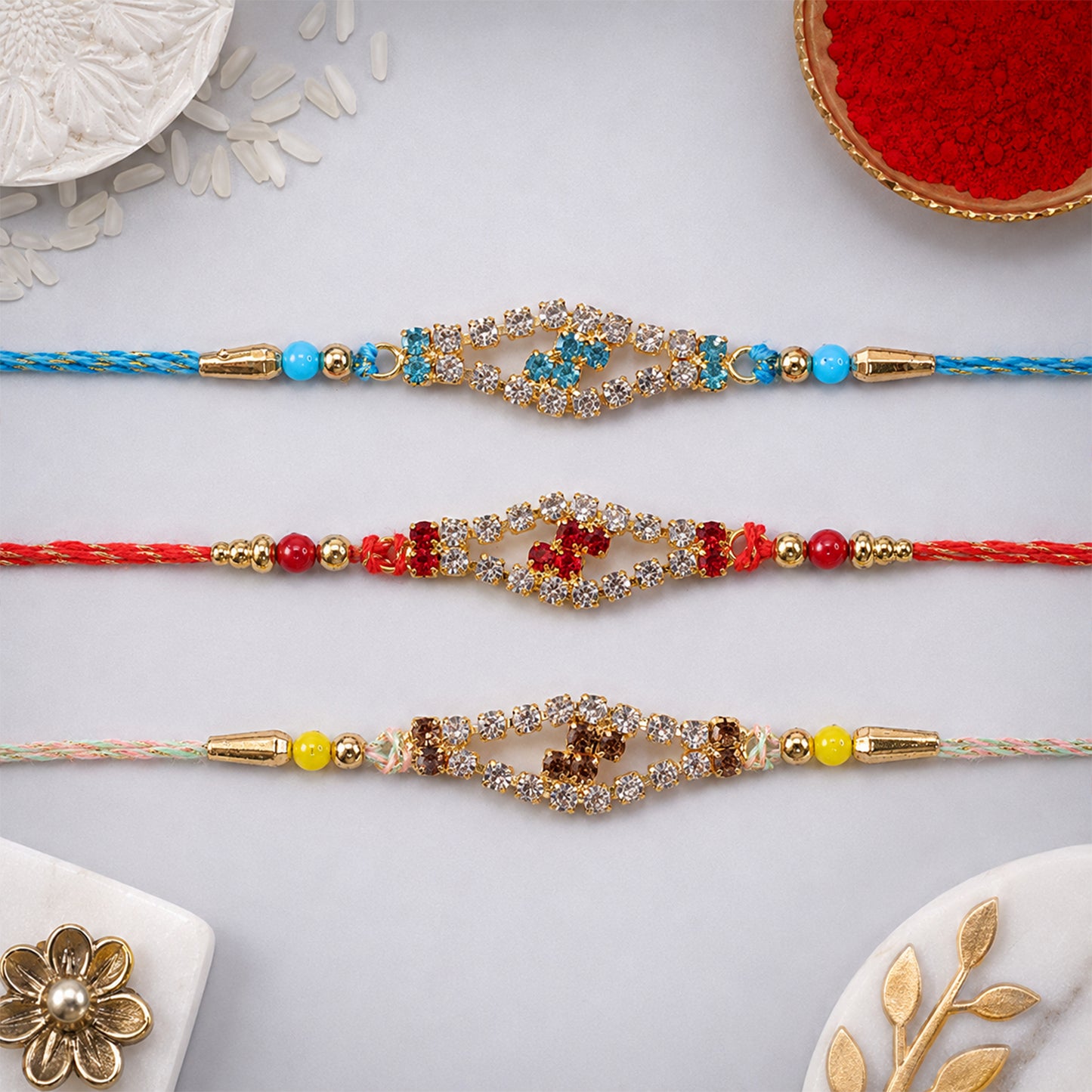 Elongated Diamond AD Stone Rakhi for Raksha Bandhan (Pack of 6)