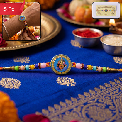 Shop Lord Ganesha Round Coin Designer Rakhi for Raksha Bandhan (5pcs)