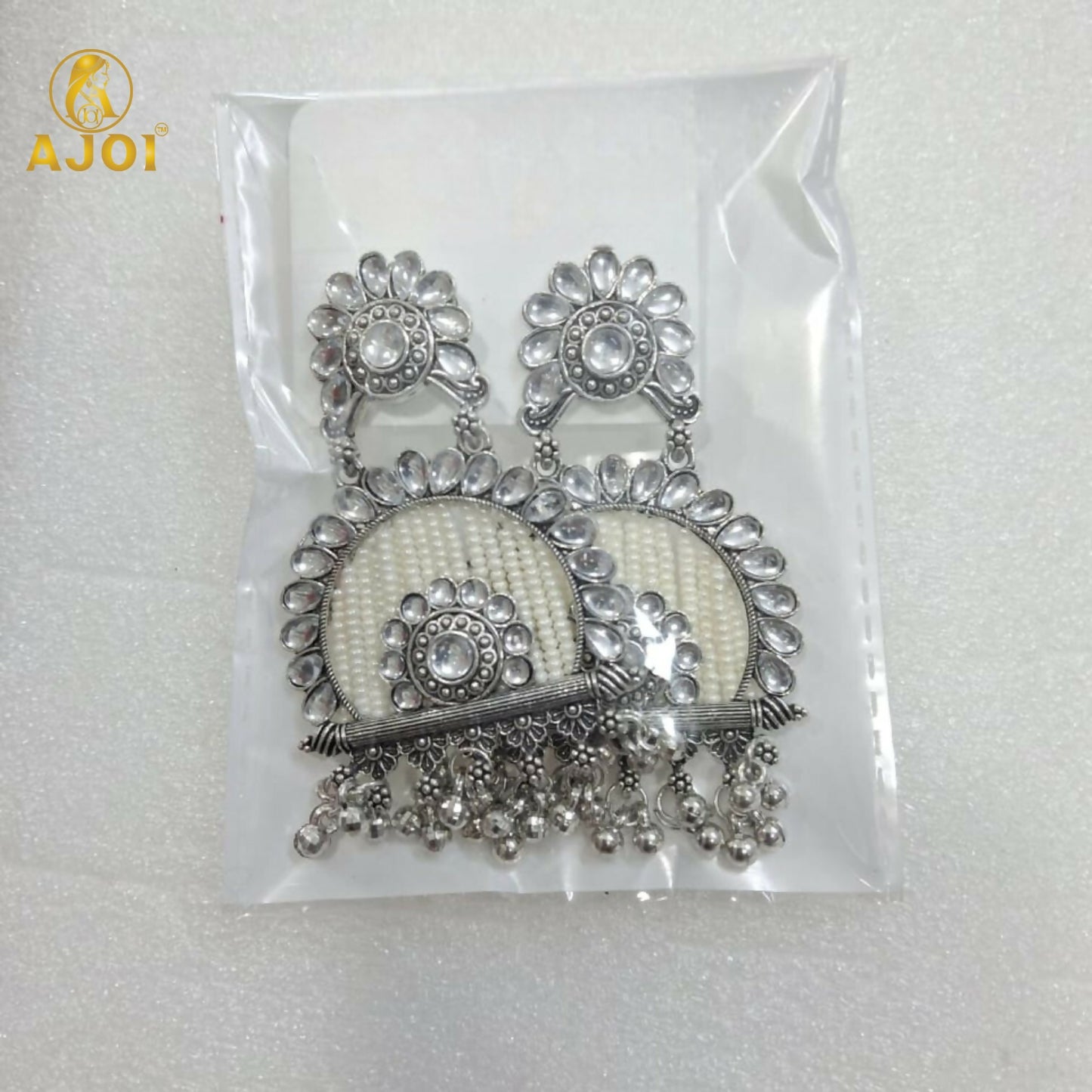 Traditional Oxidized Silver Jeco Chandbali Earrings