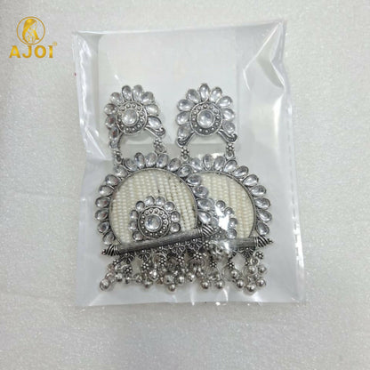 Traditional Oxidized Silver Jeco Chandbali Earrings