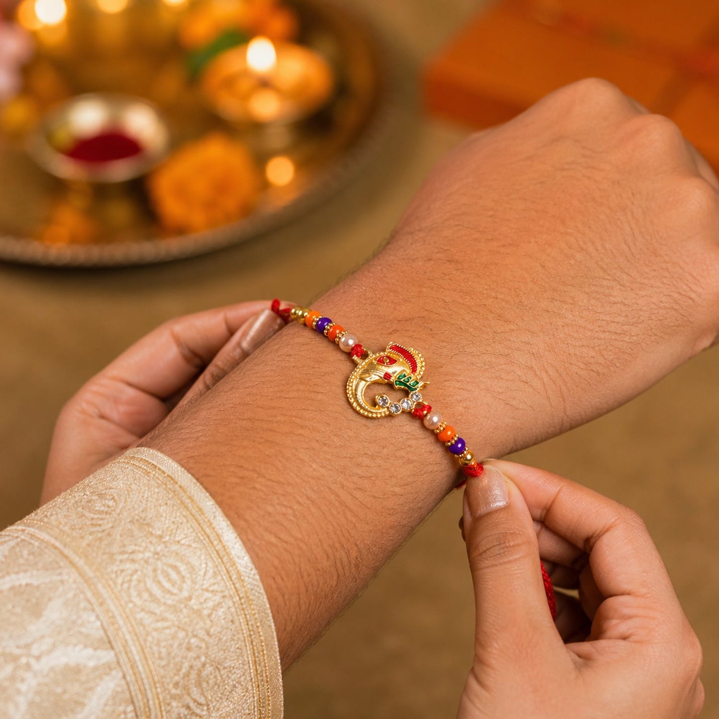 Traditional Ganesh Beaded Rakhi Embrace Festive Bonding (5pcs)