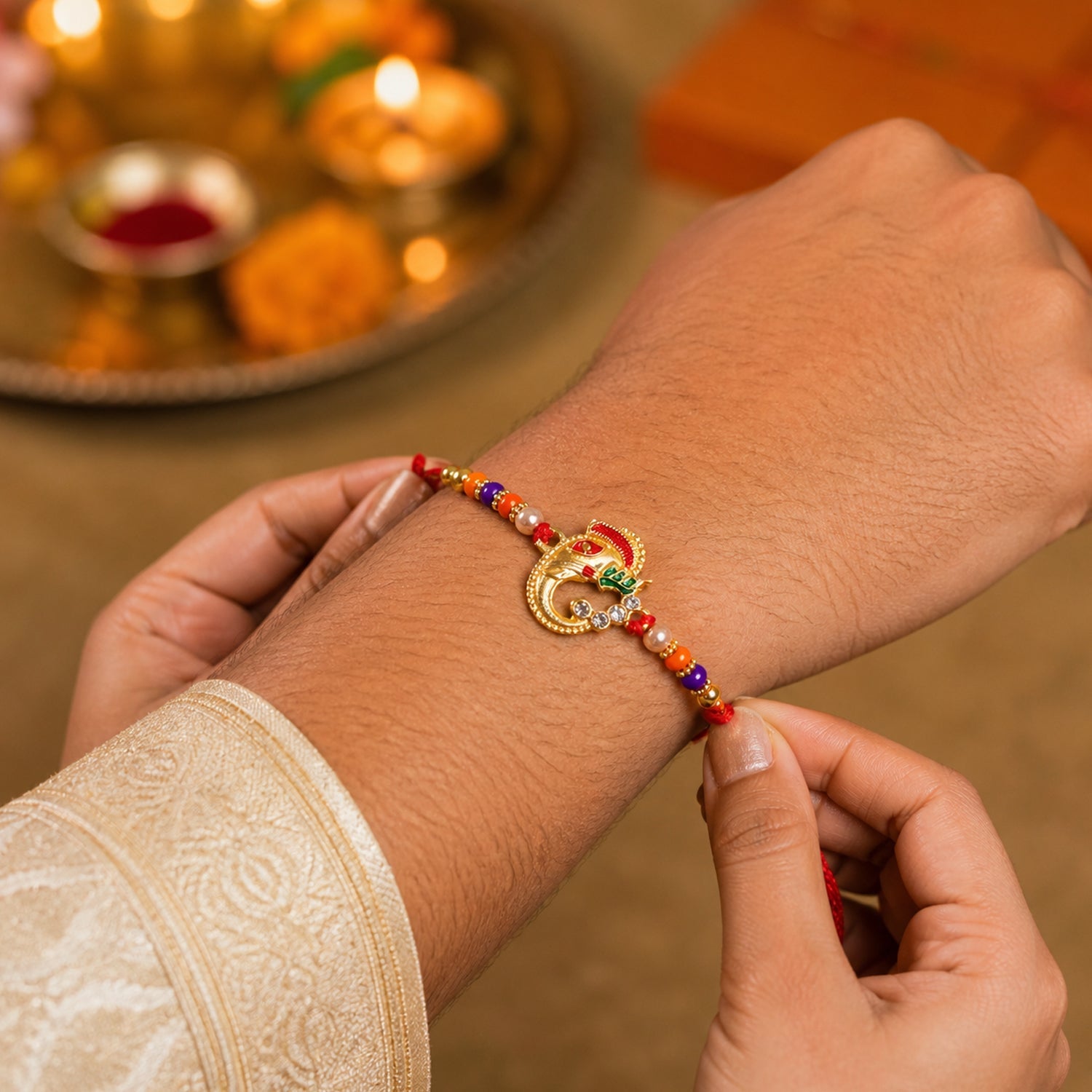Traditional Ganesh Beaded Rakhi Embrace Festive Bonding (5pcs)