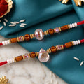 Couple Rakhi Set with Amber Wooden Beads and Faceted Crystal Drops for Bhaiya Bhabhi