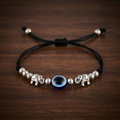Evil Eye Blue Bead Silver Elephant Black Thread Adjustable Bracelet for Girls & Women