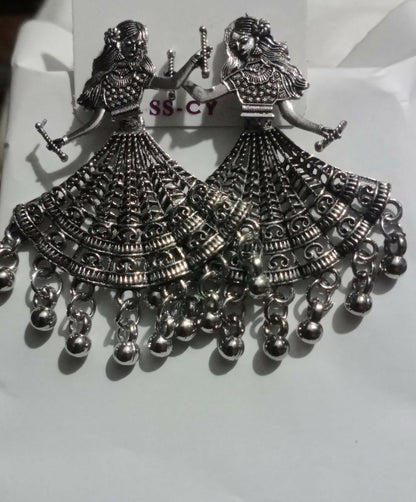 Stylish ethnic earrings with intricate design and metallic beads for Navratri attire