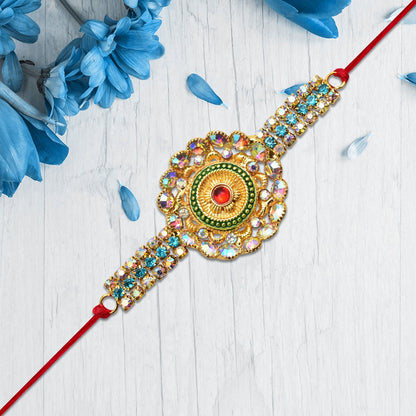 Kundan Rakhi Handcrafted Multicolor Stone Design for Brothers (10pcs)