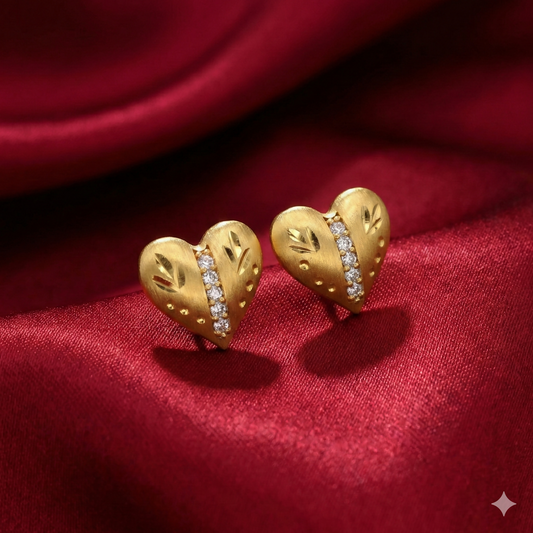 Gold Plated Heart Stud Earrings with AD for women and girls