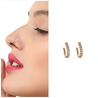 Rose Gold Plated CZ Stone Studded Adjustable Nose Ring Combo Pack of 2
