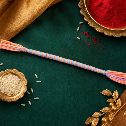Blue-Pink-Orange Twisted Cord Rakhi with Beadless Minimal Design