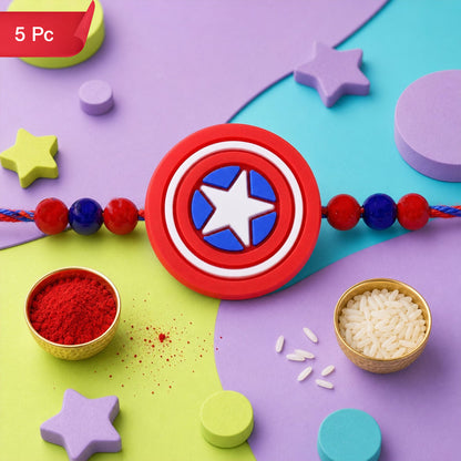 Superhero Shield Kids Rakhi with Playful Beaded Detailing Work (5pcs)