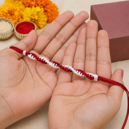 Maroon-White Twisted Cord Rakhi with Simple Beadless Design