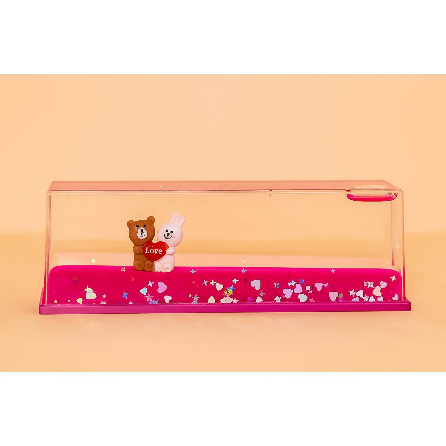 Cute Bear and Bunny Love Figurine in Transparent Display Box with Glitter & Stars – Romantic Decorative Showpiece for Desk, Tabletop, Gifting, Anniversary, Wedding & Valentine’s Day