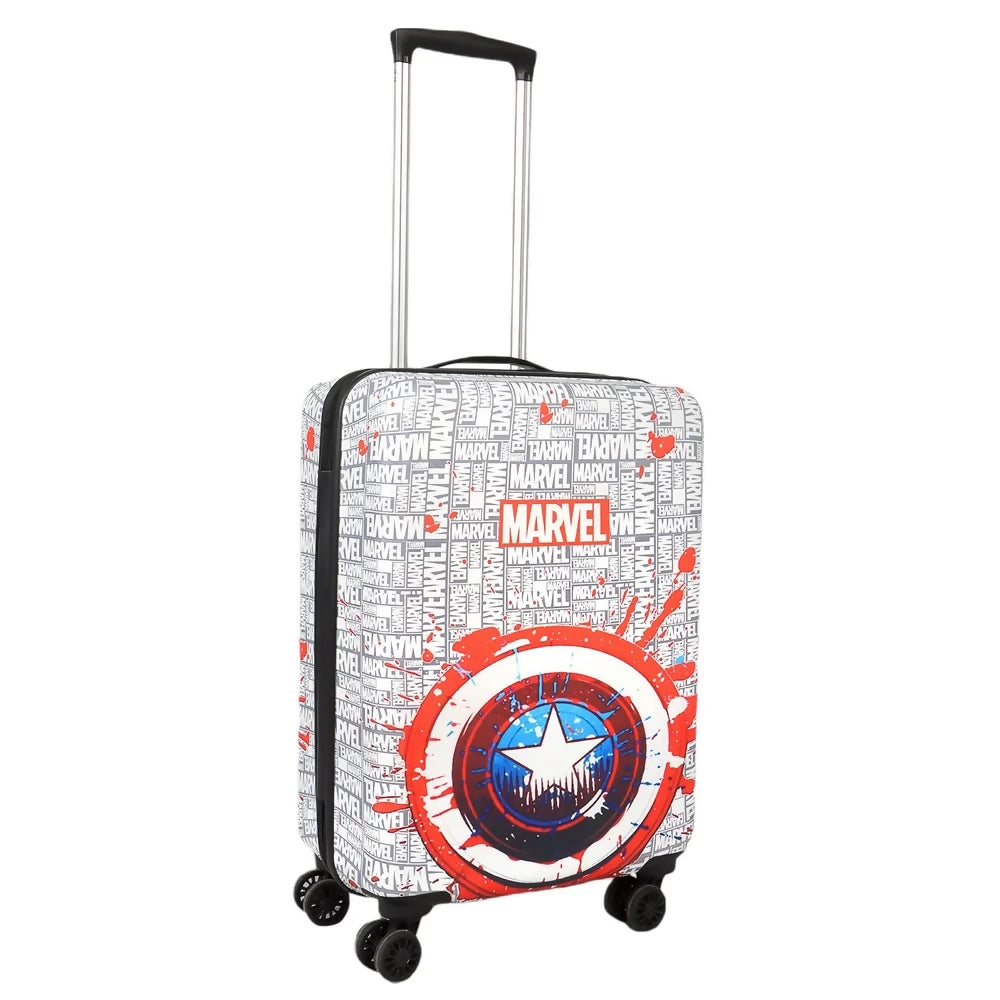 Novex Marvel Captain America Kids Trolley Polycarbonate Bag for Boys Travel Luggage with 4 Spinner Wheel (White-Red/18 Inch)
