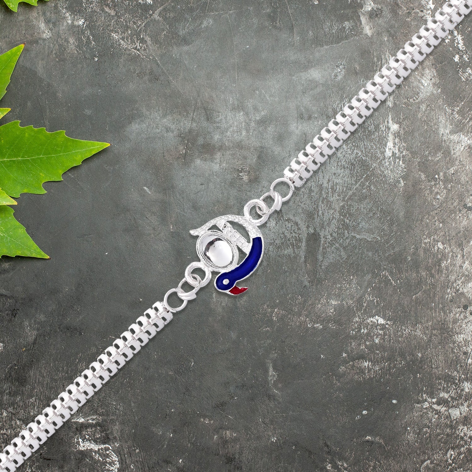 Peacock Rakhi Blue Enamel Silver Design for Brothers (10pcs)