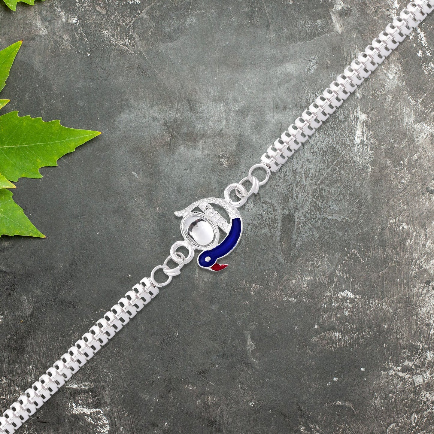 Peacock Rakhi Blue Enamel Silver Design for Brothers (5pcs)