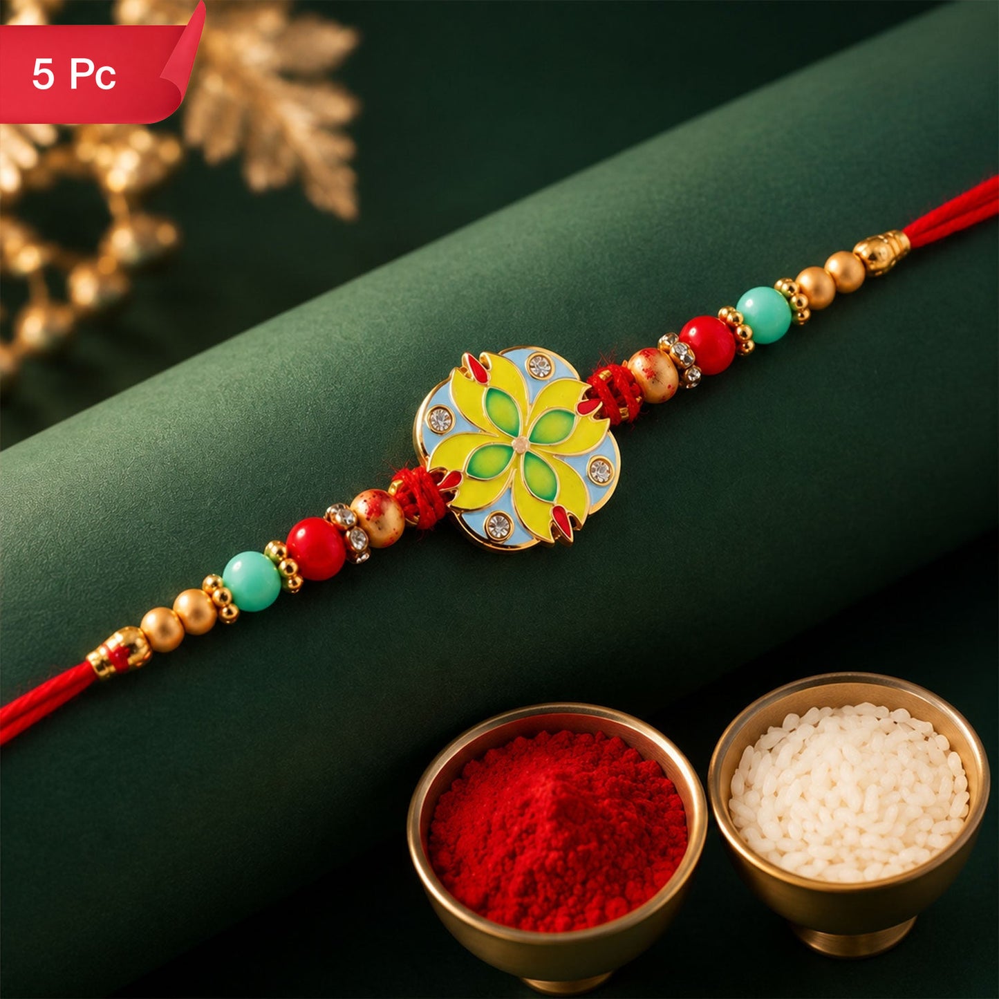 Meenakari Rakhi for Brother Floral Stone Studded Design (5pcs)