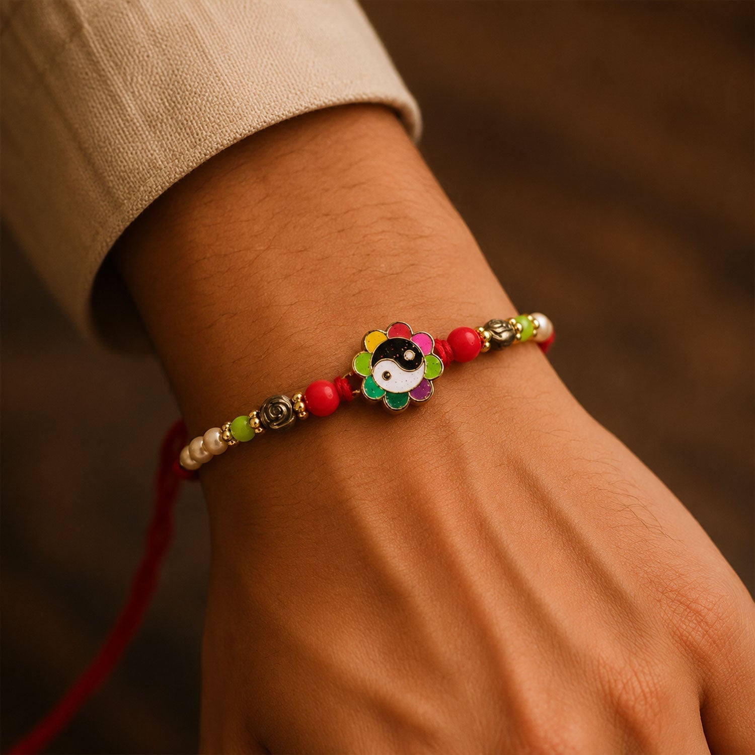 Floral Enamel Pearl Beaded Designer Rakhi for Brother (5pcs)