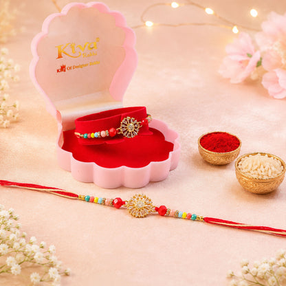 Sparkling AD Sunflower Designer Rakhi for Brother, Multicolour Beads