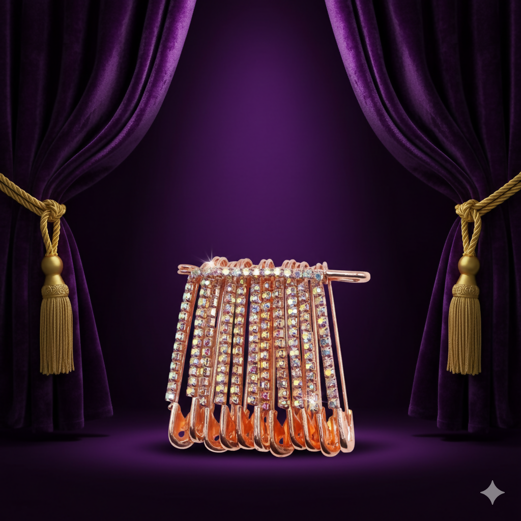 Rainbow Rhinestone Rose Gold Saree Pin Brooch Set (12pcs, 4cm, Medium)