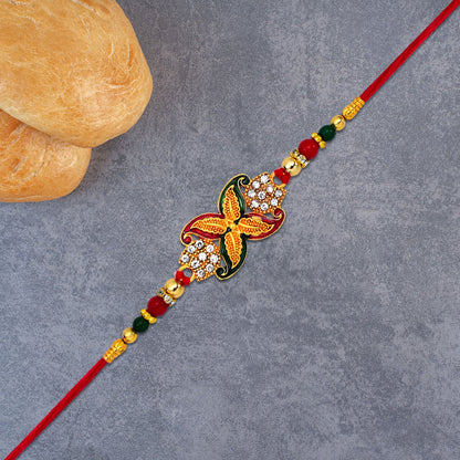 Bead Rakhi with Golden Flower Motif Elegant & Festive Sibling Gift (10pcs)