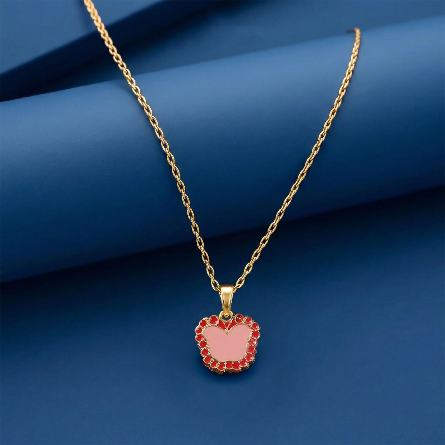 Cute Butterfly-Shaped Gold Pendant Necklace with Color Stones