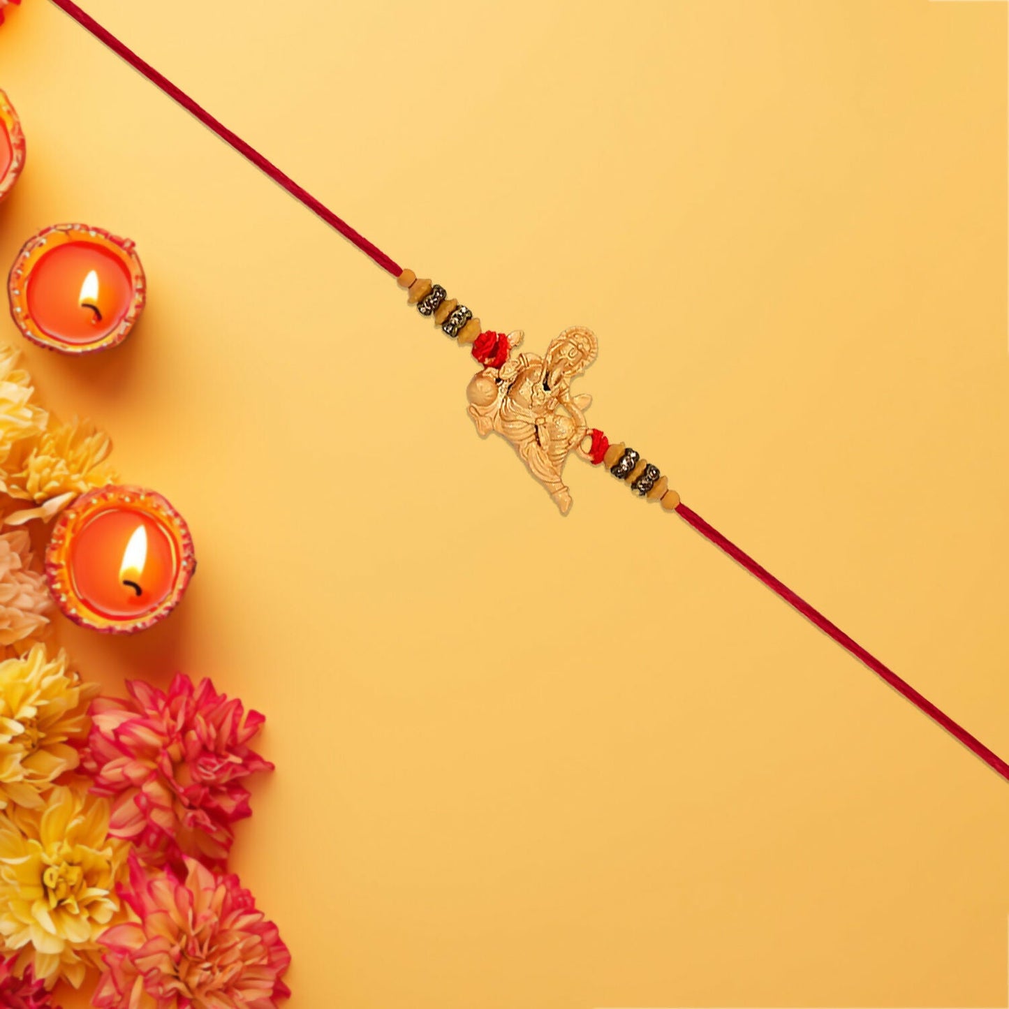 Ganesha Rakhi Rudraksha & Pearl Beads for Brother (5pcs)