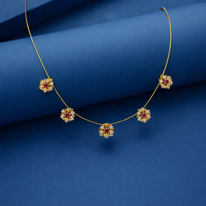 Ruby Blossom Floral Necklace Elegant Golden Petal Design Stylish Chain Jewelry
