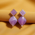 Lavender Resin Geometric Dangle Earrings with Square Stud Design for Women & Girls