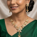 Gold Plated Necklace Set with Earrings AD Stone Floral Jewellery for Women and Girls