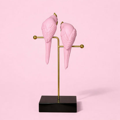 Pink Love Birds Decorative poly-resin Showpiece with Gold Stand for Home Décor