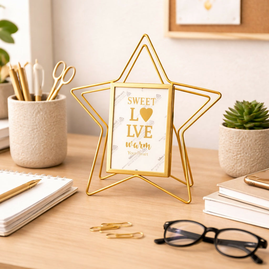 Star Shape Metal Photo Frame Table Decor Stand Display Frame