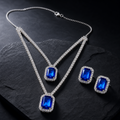 Royal Blue Crystal Pendant Necklace Set for Women with Matching Stud Earrings
