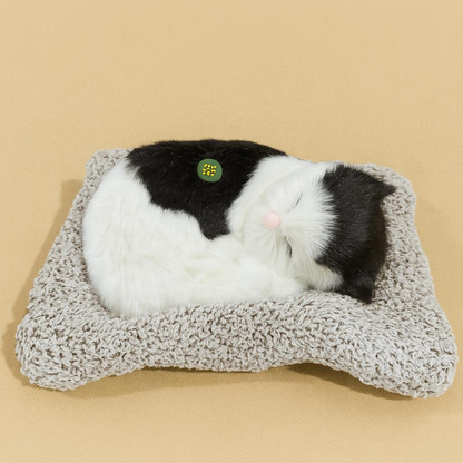 Premium Black & White Sleeping Cat Dashboard Toy