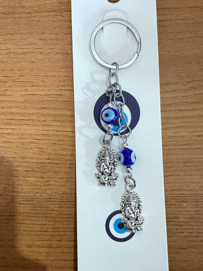 Ganesh Evil Eye Dual Charm Keychain for Car Keys, Bags & Gifting