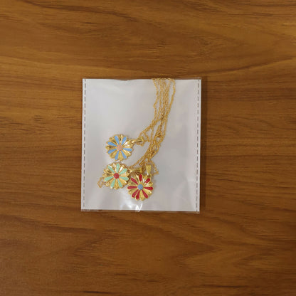 Daisy Flower Gold Pendant Necklaces with Colorful Enamel