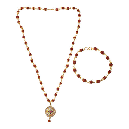 Rudraksha Gold Necklace & Bracelet Set with Designer Pendant