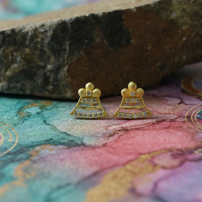 Square Floral Gold Stud Earrings with Crystal Leaf Design