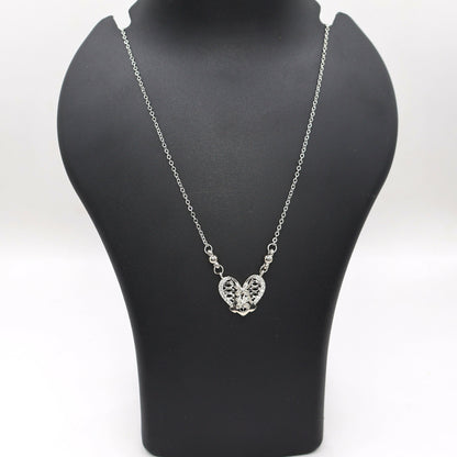 Silver Tone AD Filigree Heart Pendant Necklace for Women