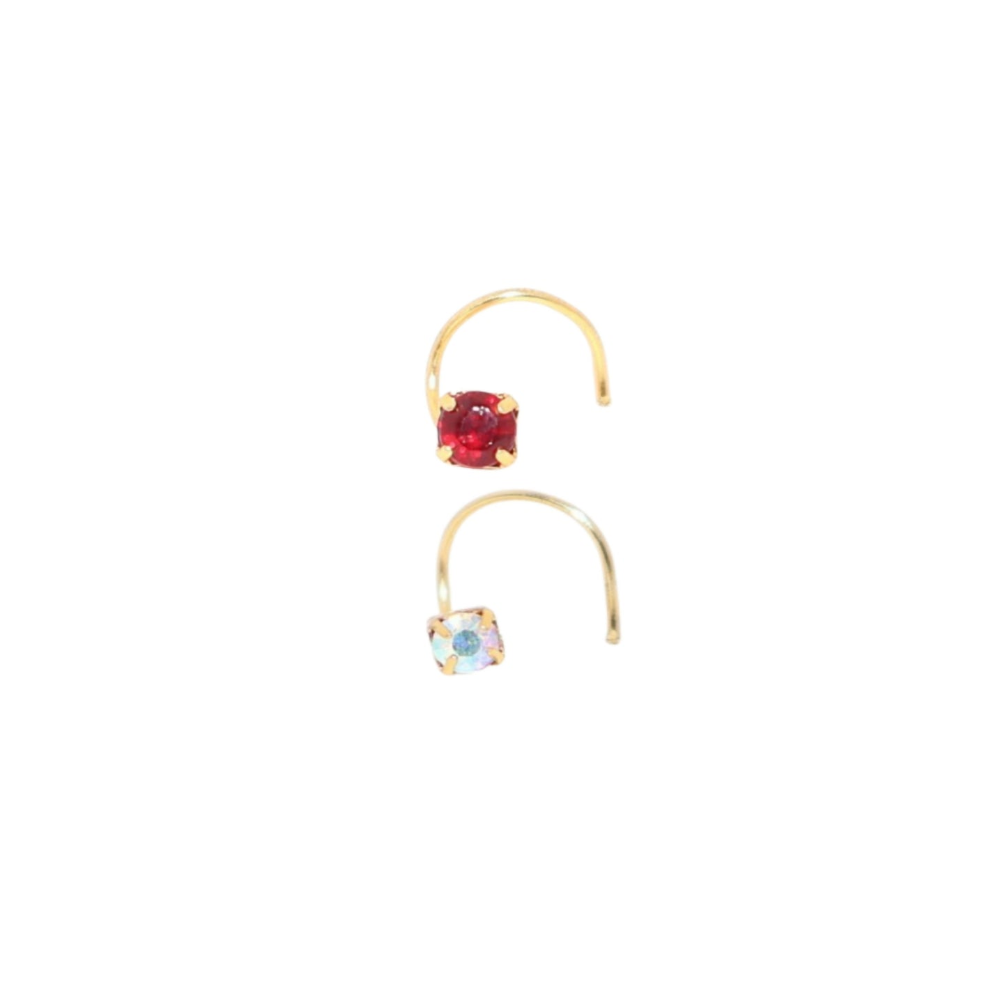 Gold Plated AD Lavender & Clear Crystal Nose Pin Set Kati Combo Pack of 2